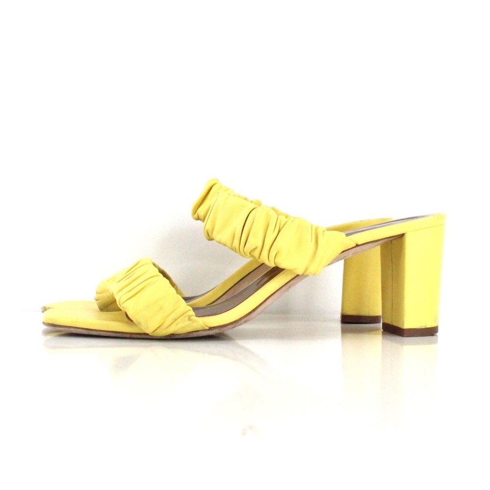STAUD Frankie Ruched Leather Heeled Sandals Mules Wallflower Yellow EU 40 US 10 - Picture 4 of 15